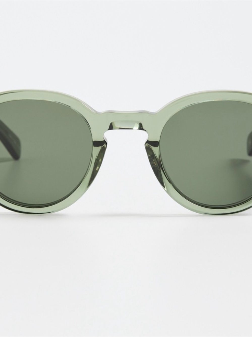 Garrett Leight Flipper Round Sunglasses in Green Frame with Dark Green Lenses